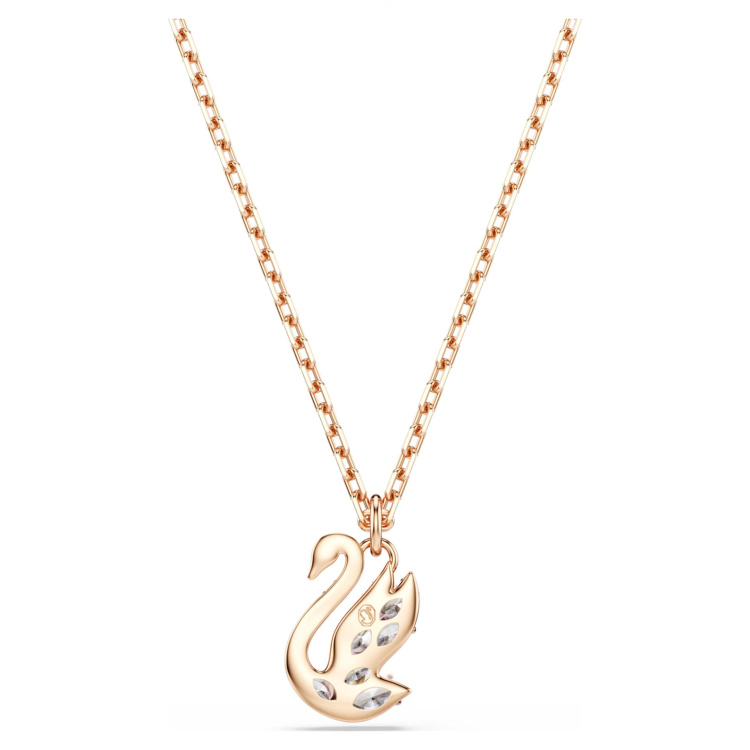 Swan pendant Mixed cuts, Swan, White, Rose gold-tone plated